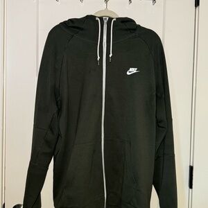 Nike Green and White Zip Up Sweater with Hood